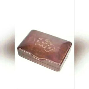 Mid Century Burnished Leather Gold  Foil Italian Playing Card Clamshell Case